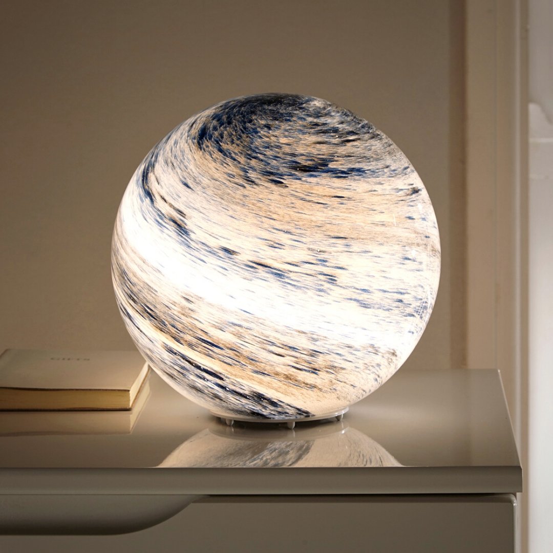 Glass Look Sphere LED Table Lamp with Swirl Pattern Surface
