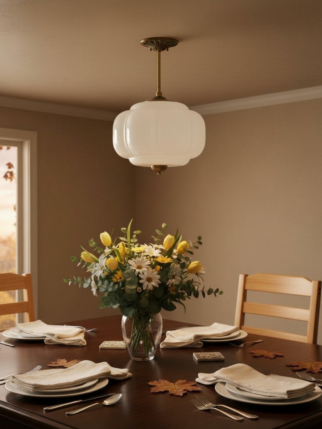 Vintage Milk Glass Semi-Flush Mount Pendant Light