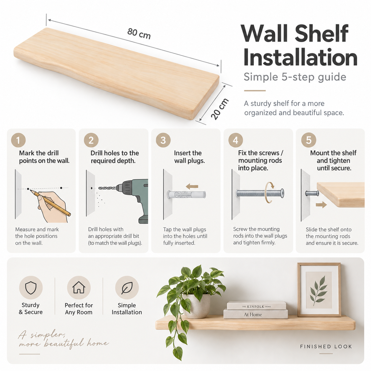 Acacia Wood Wall Shelf with Industrial Design