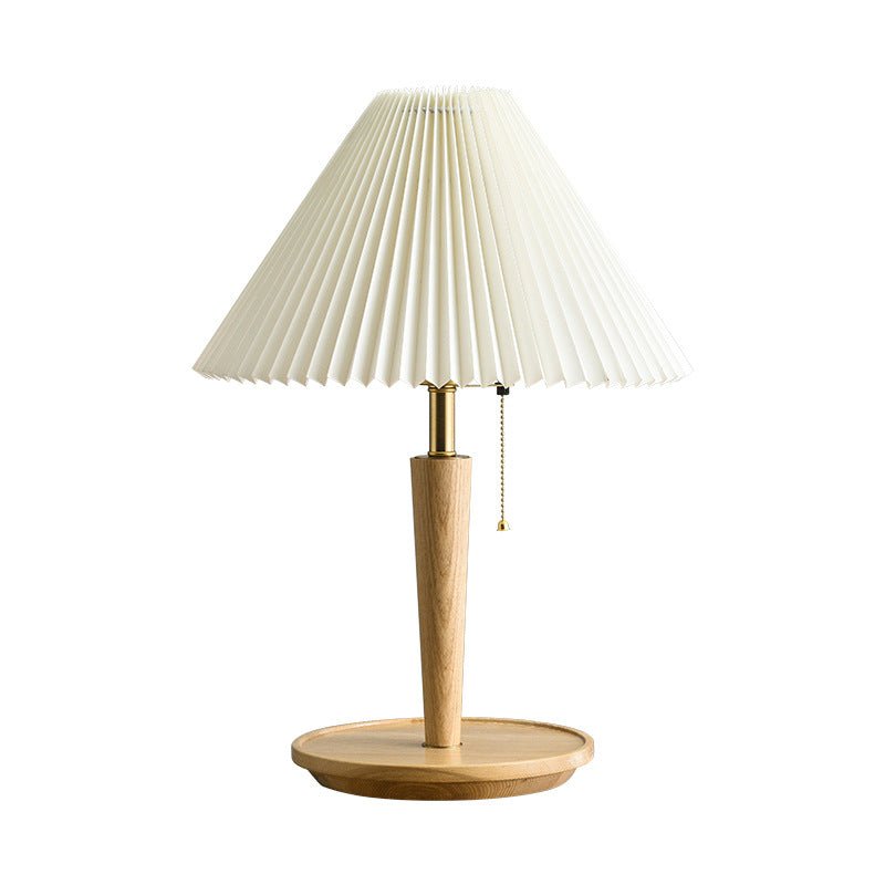 Wood Table Lamp with Pleated Fabric Shade