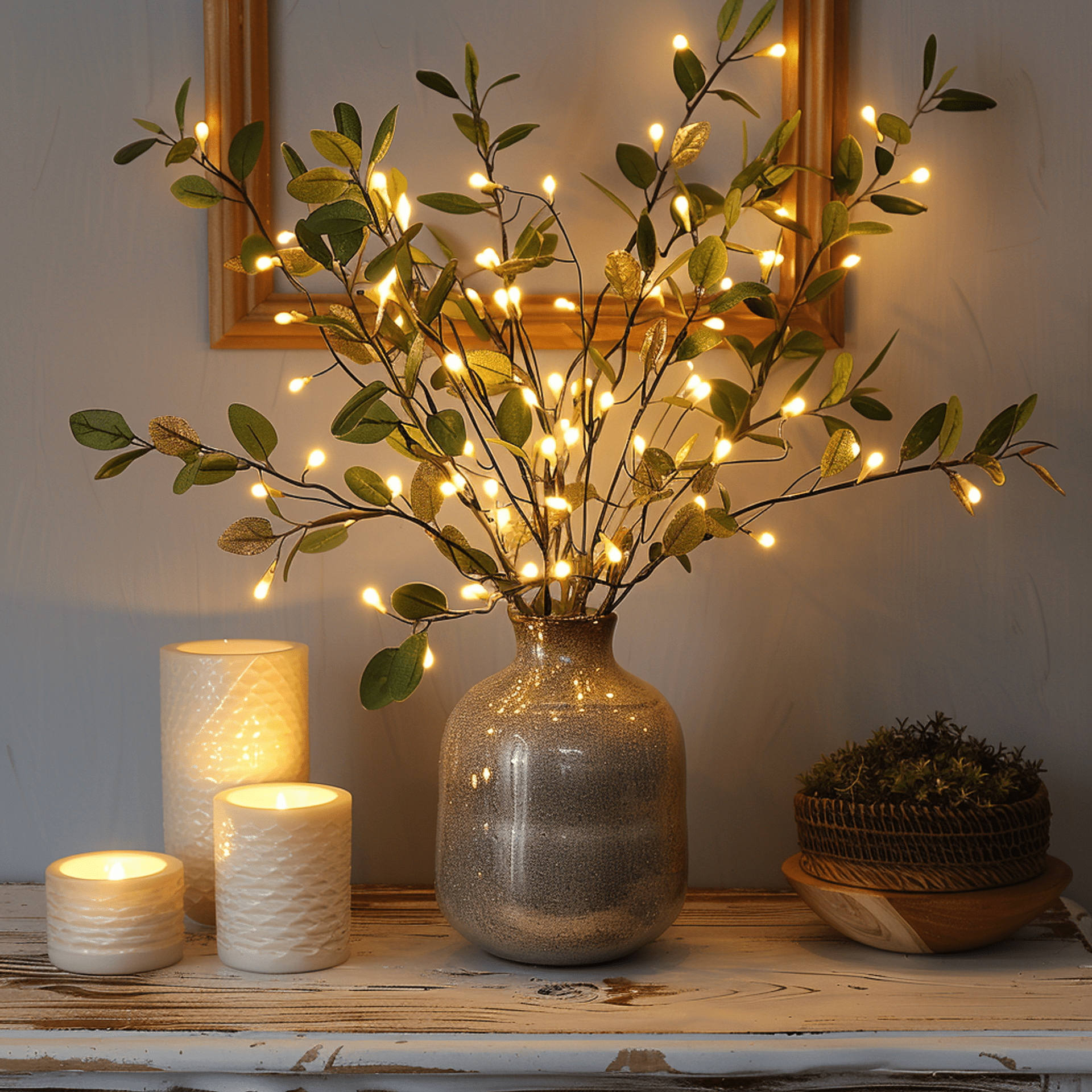 Illuminated Olive Branch & Cherry blossom Decor