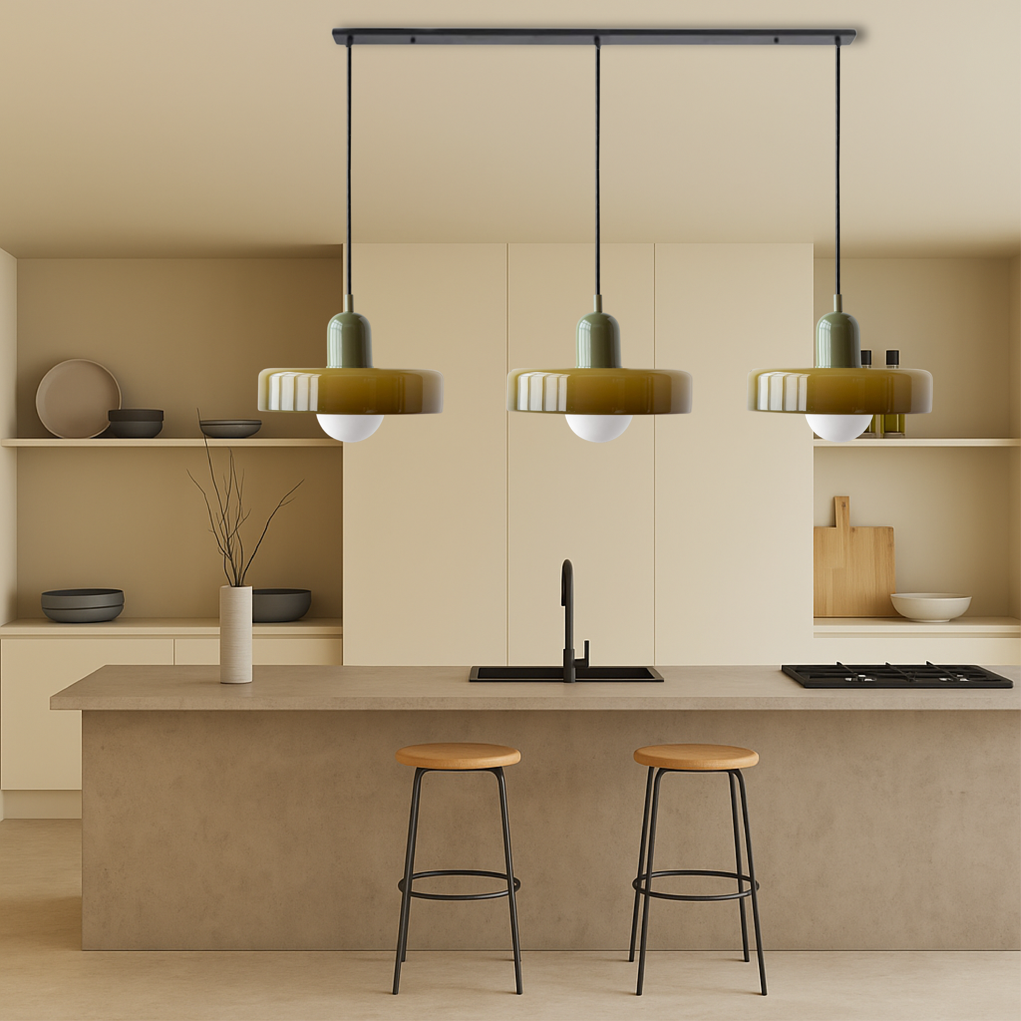 Bauhaus Triple Glass Pendant Light