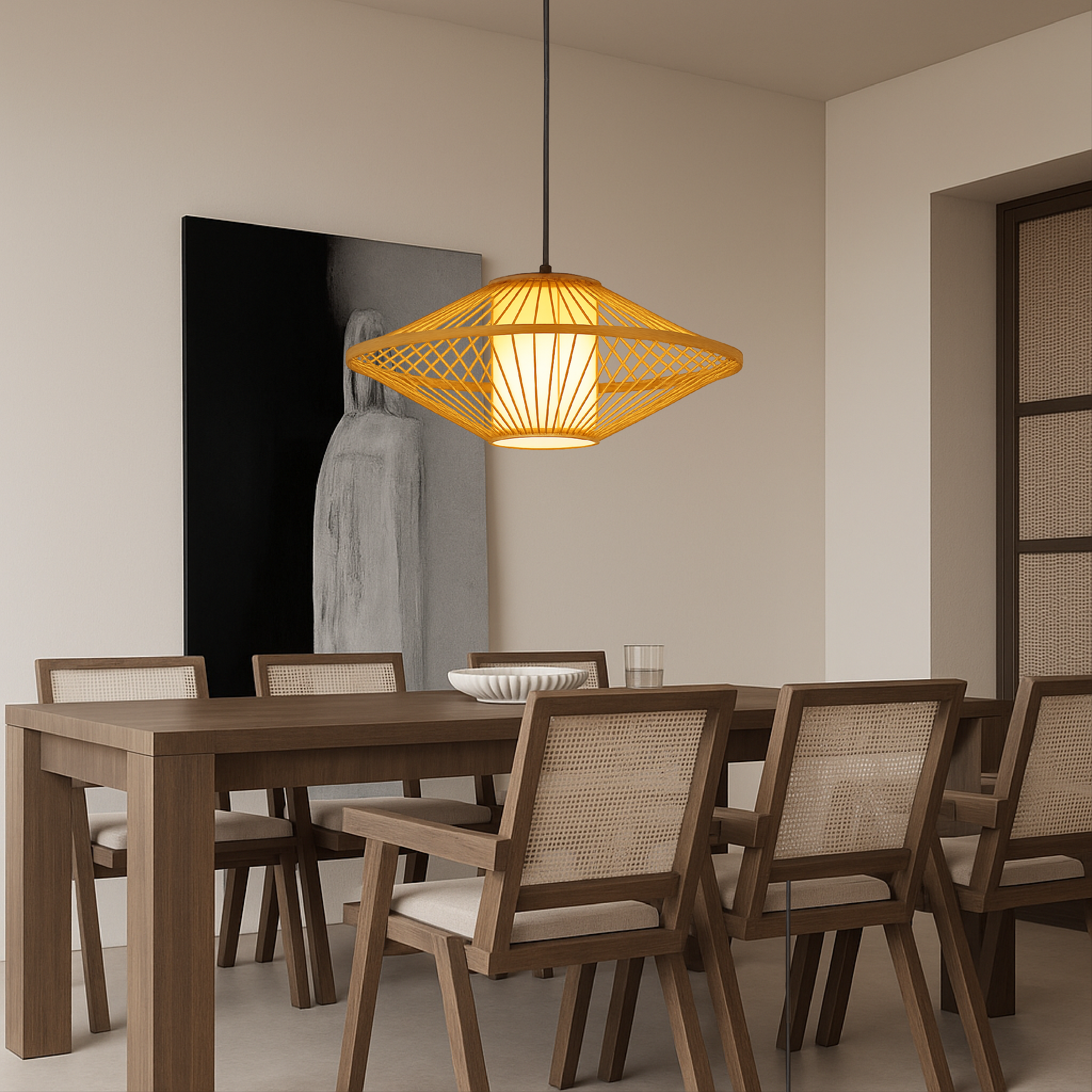 Traditional Japanese Bamboo Pendant Light