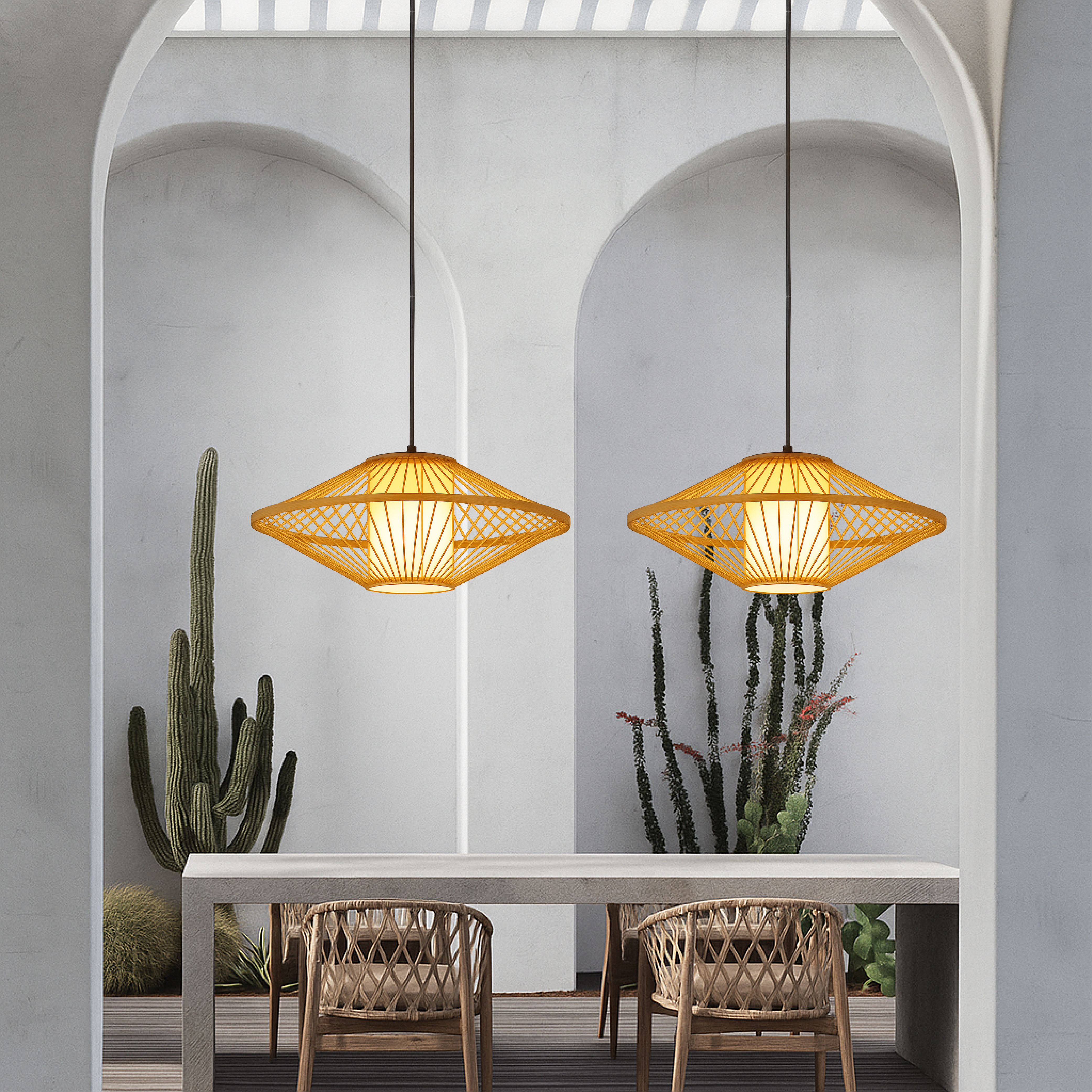 Traditional Japanese Bamboo Pendant Light