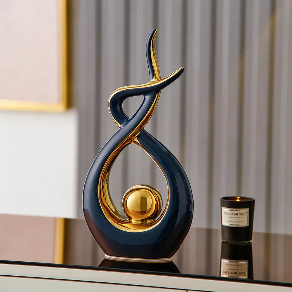 Abstract Ceramic Sculpture with Gold Detail Decorative Ornament
