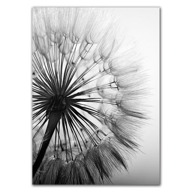 Black and White Dandelion Botanical Wall Art Set