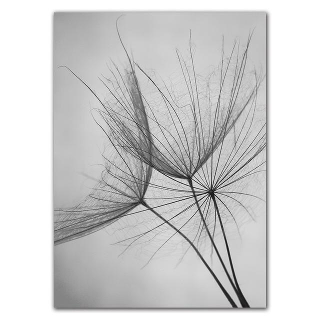 Black and White Dandelion Botanical Wall Art Set