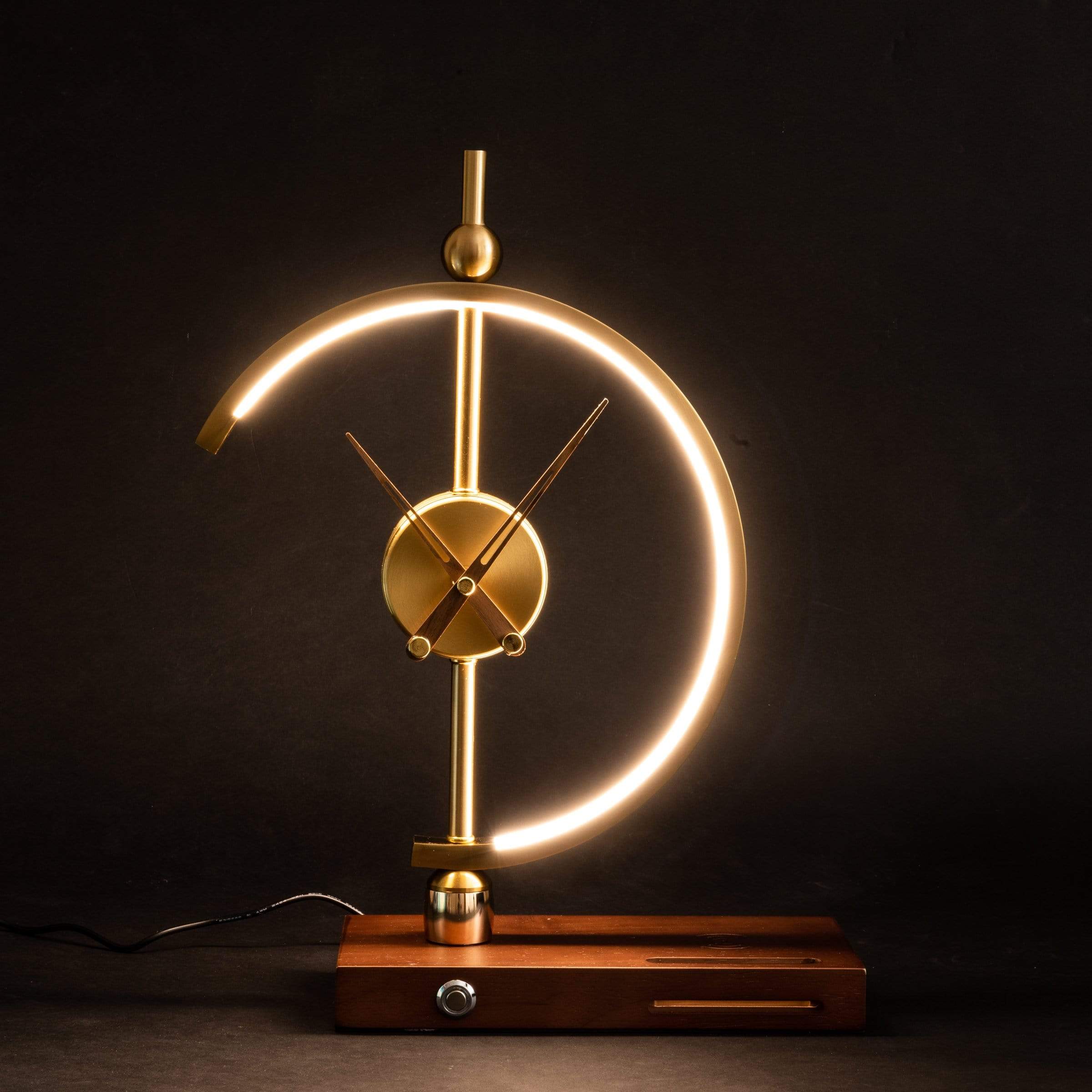 LED Table Lamp with Clock and Wooden Base