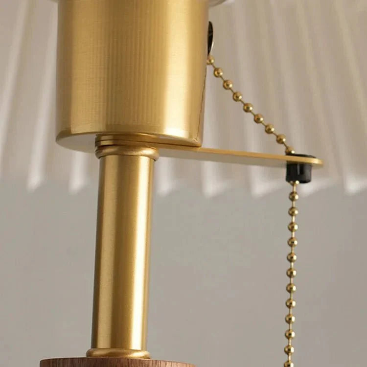 Wood Table Lamp with Pleated Fabric Shade