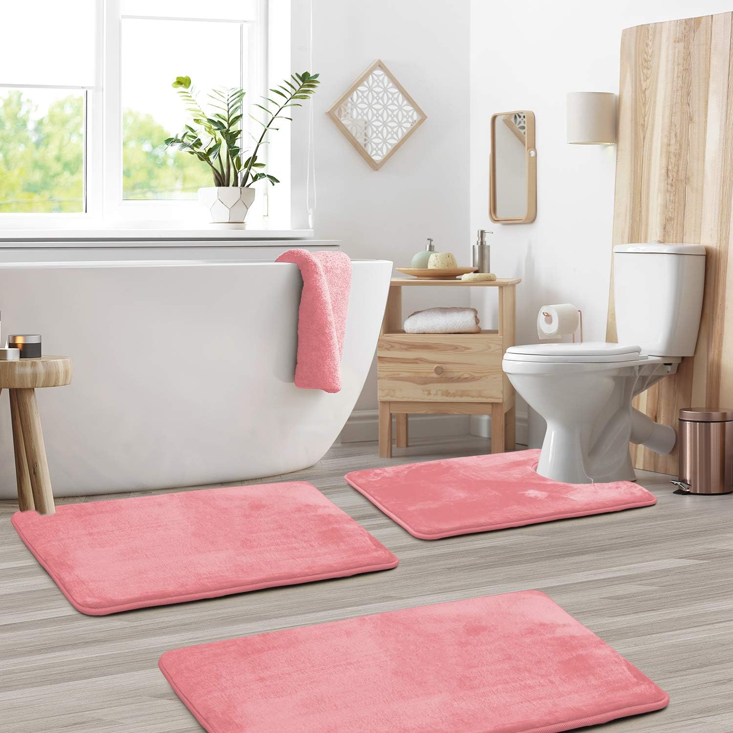 3 Piece Memory Foam Bathroom Mat Set Soft Non Slip Bath Rugs