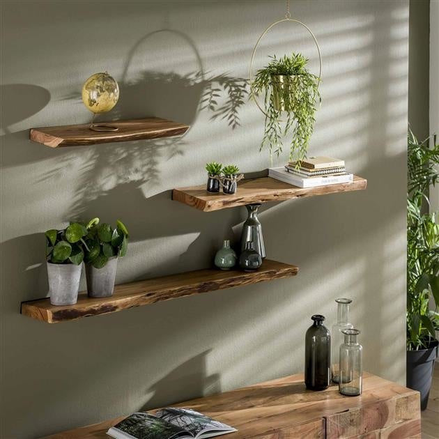 Acacia Wood Wall Shelf with Industrial Design 15
