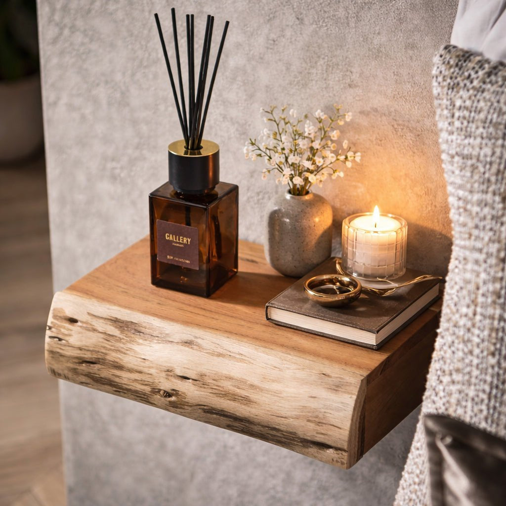 Wall-Mounted Acacia Wood Bedside Shelf 1