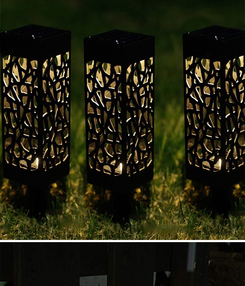 Solar Outdoor Lantern Black Cutout Metal Floor Light