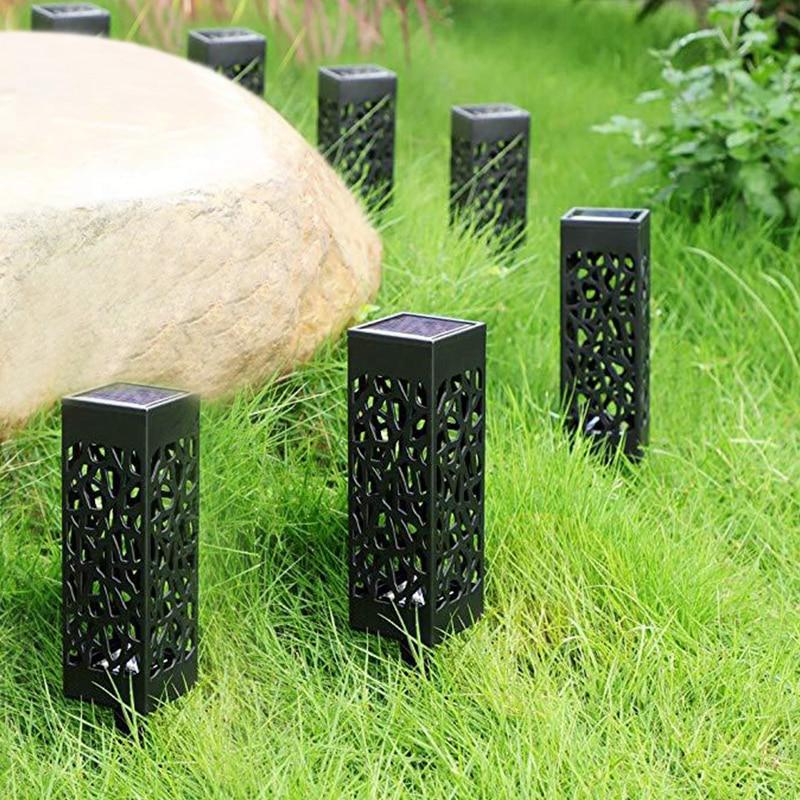 Solar Outdoor Lantern Black Cutout Metal Floor Light