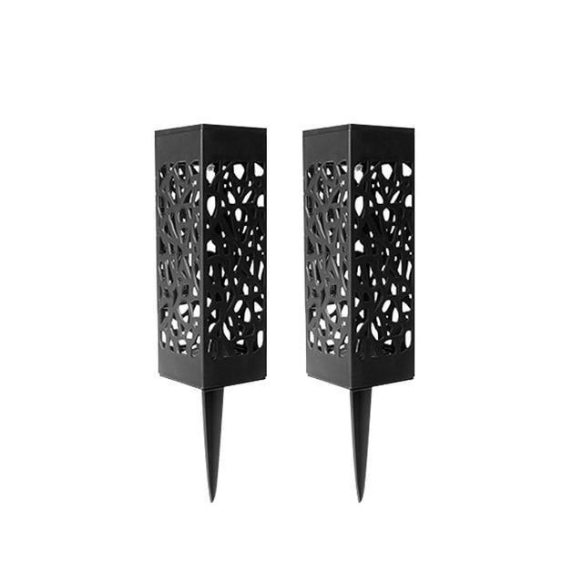 Solar Outdoor Lantern Black Cutout Metal Floor Light