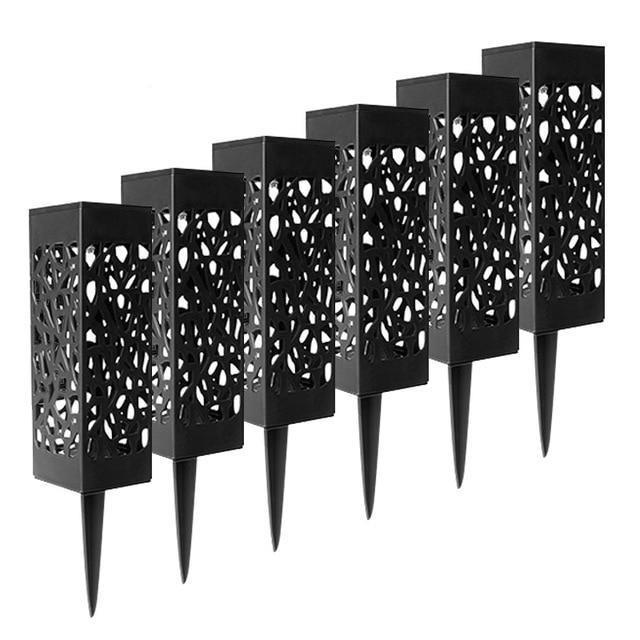 Solar Outdoor Lantern Black Cutout Metal Floor Light