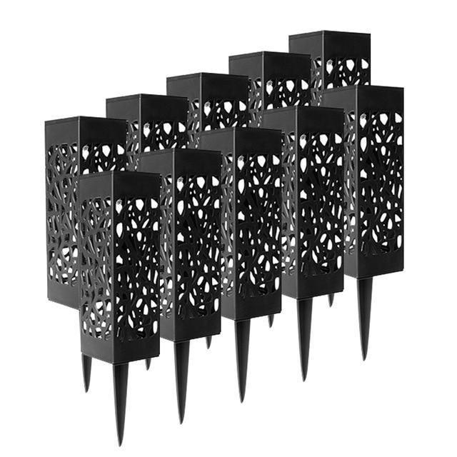 Solar Outdoor Lantern Black Cutout Metal Floor Light