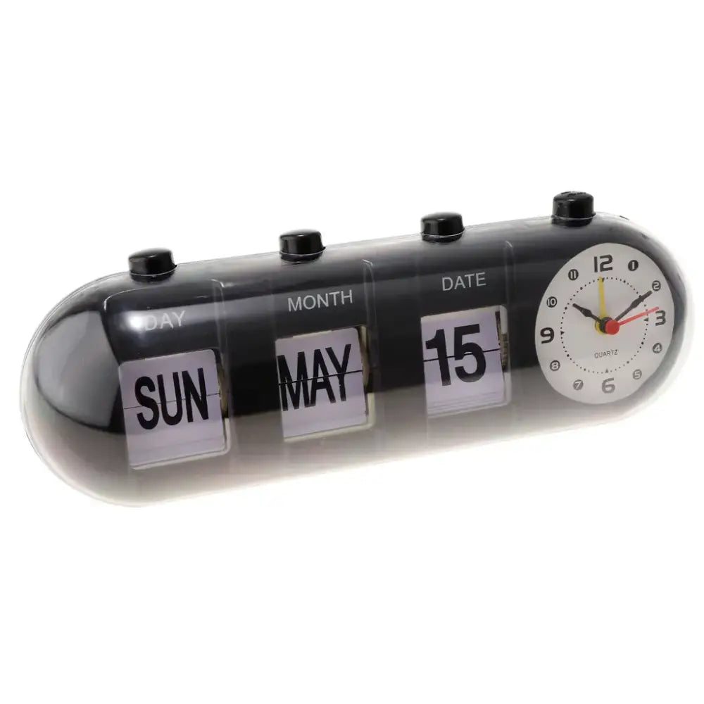 Manual Flip Calendar Clock With Analog Time Display