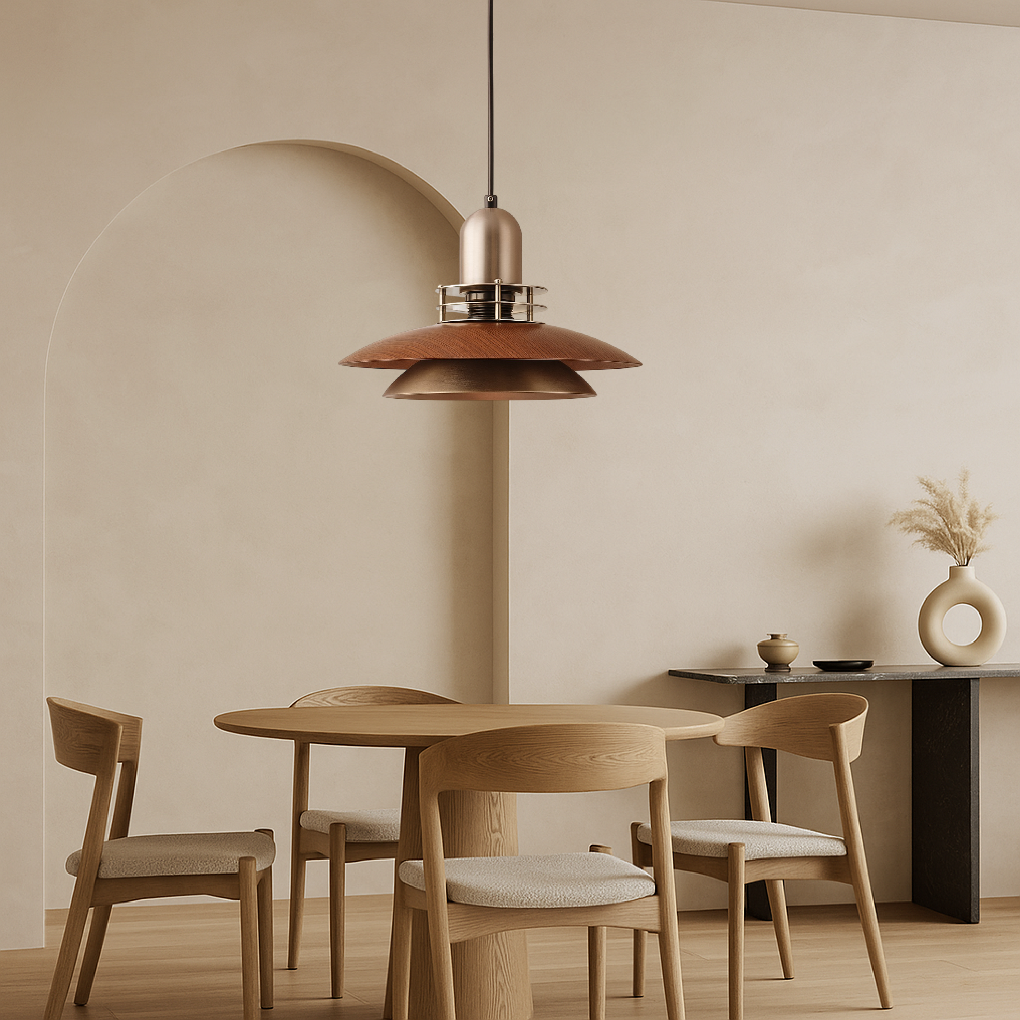 Klassieke hanglamp met lagen van walnotenhout