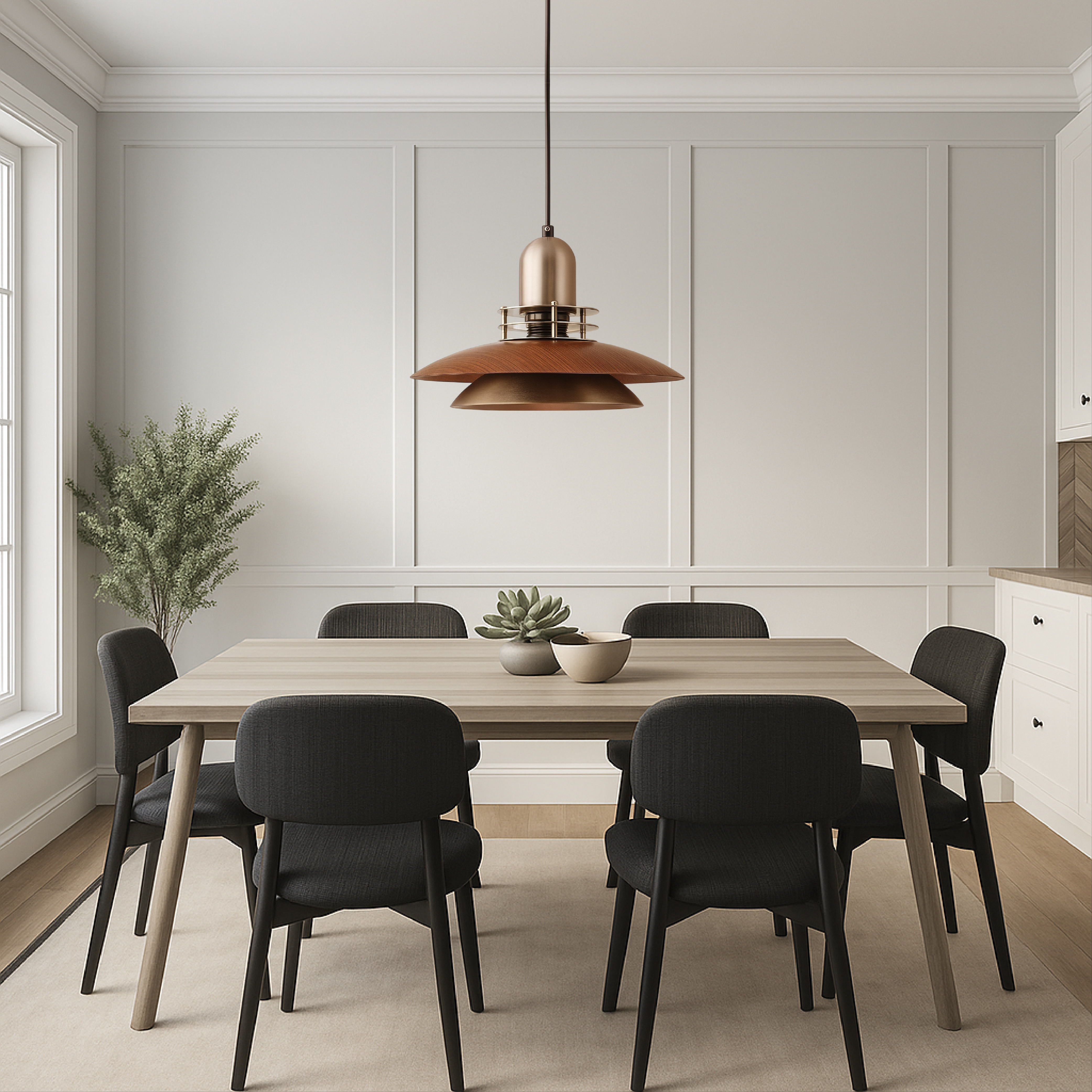 Klassieke hanglamp met lagen van walnotenhout
