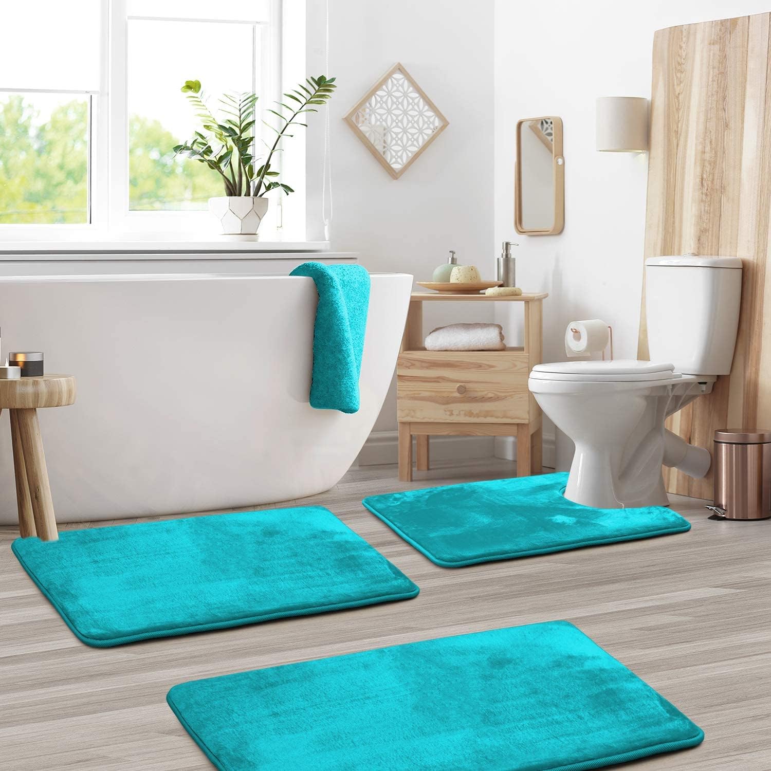 3 Piece Memory Foam Bathroom Mat Set Soft Non Slip Bath Rugs