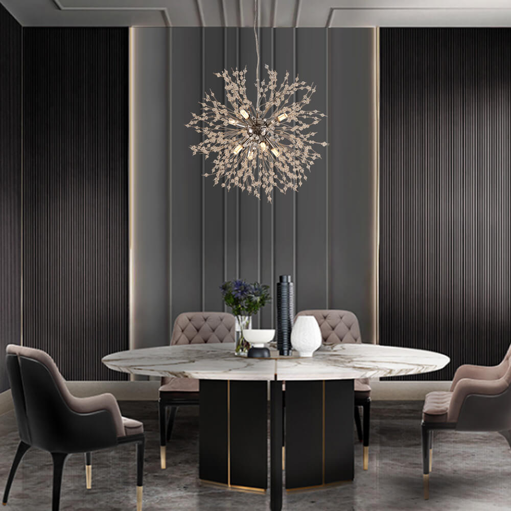 Lustre Sputnik en cristal à 8 lumières avec éclairage LED radiant