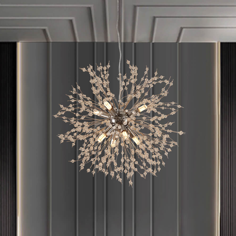 Lustre Sputnik en cristal à 8 lumières avec éclairage LED radiant