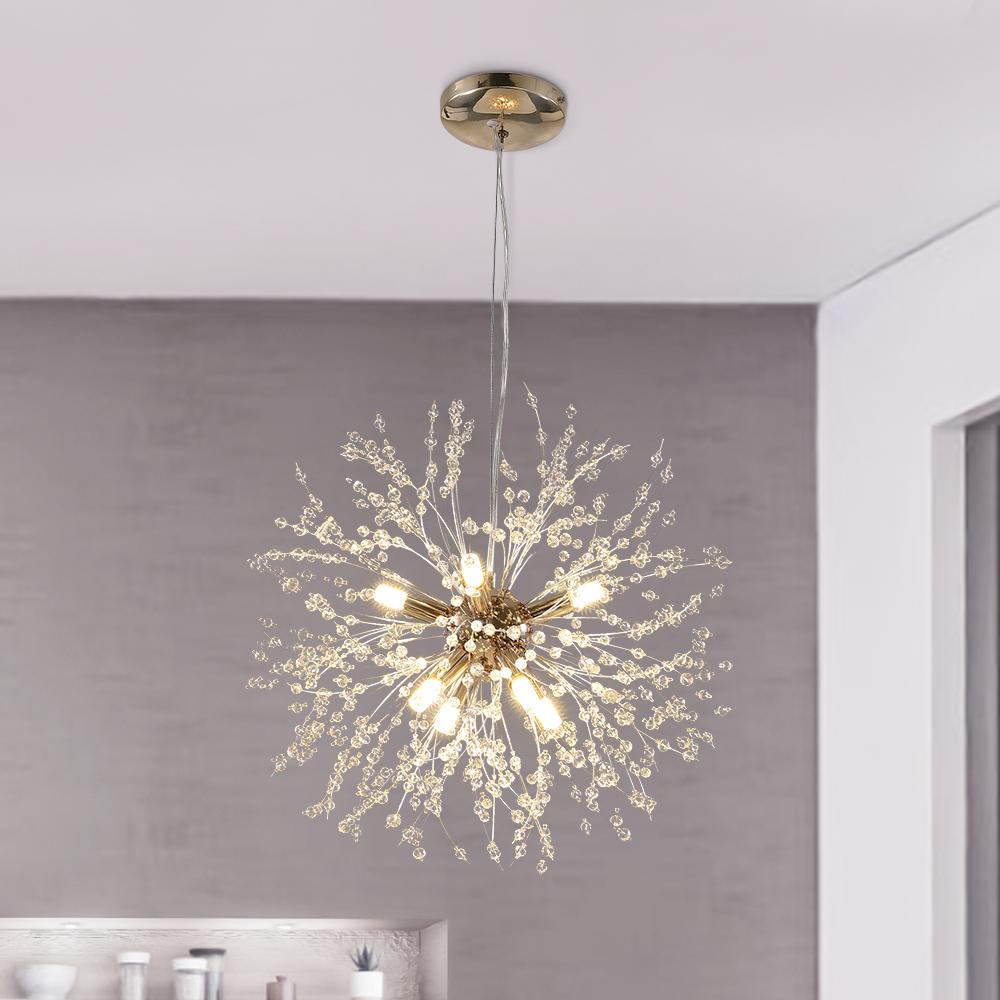 Lustre Sputnik en cristal à 8 lumières avec éclairage LED radiant