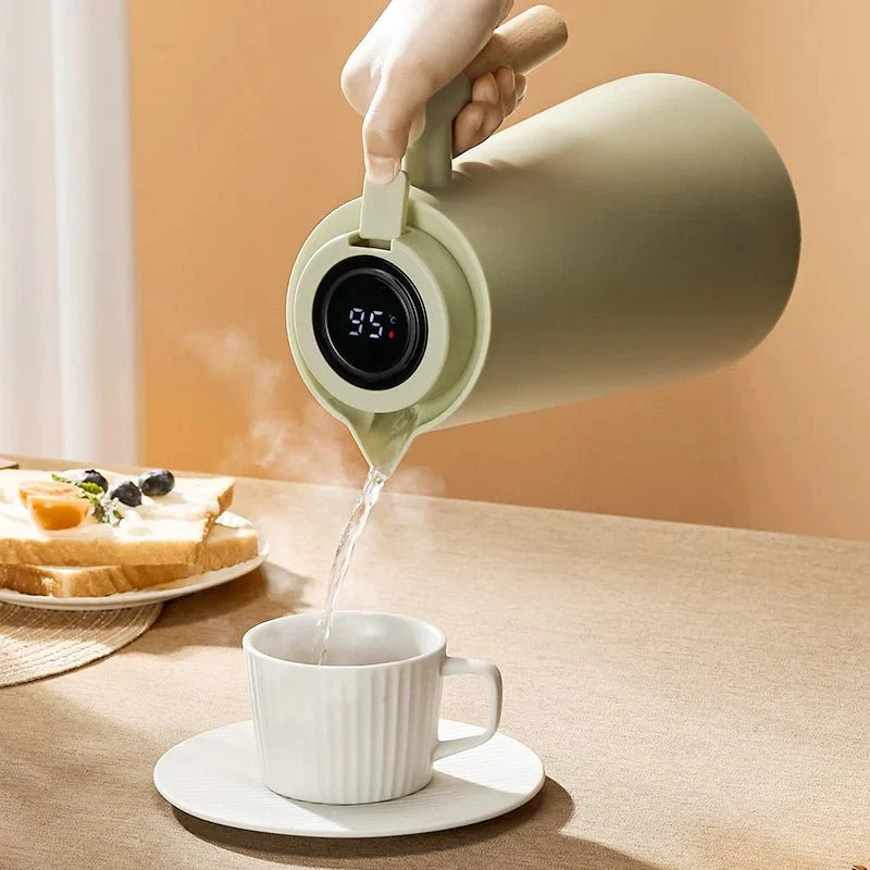 Thermal Jug With LED Temperature Display And Wooden Handle