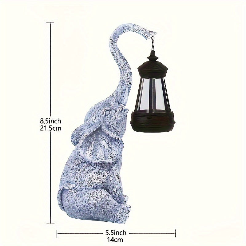 Grey Stone-Effect Elephant Solar Garden Lamp with Lantern