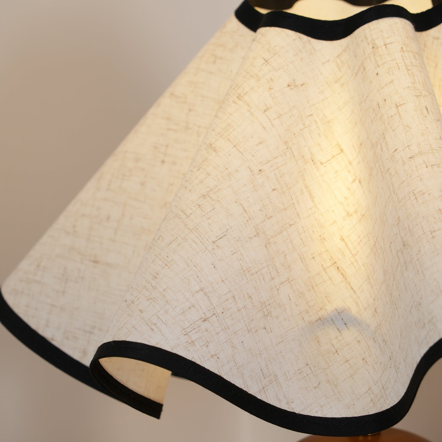 Round Wood Base Table Lamp with Wavy Fabric Shade
