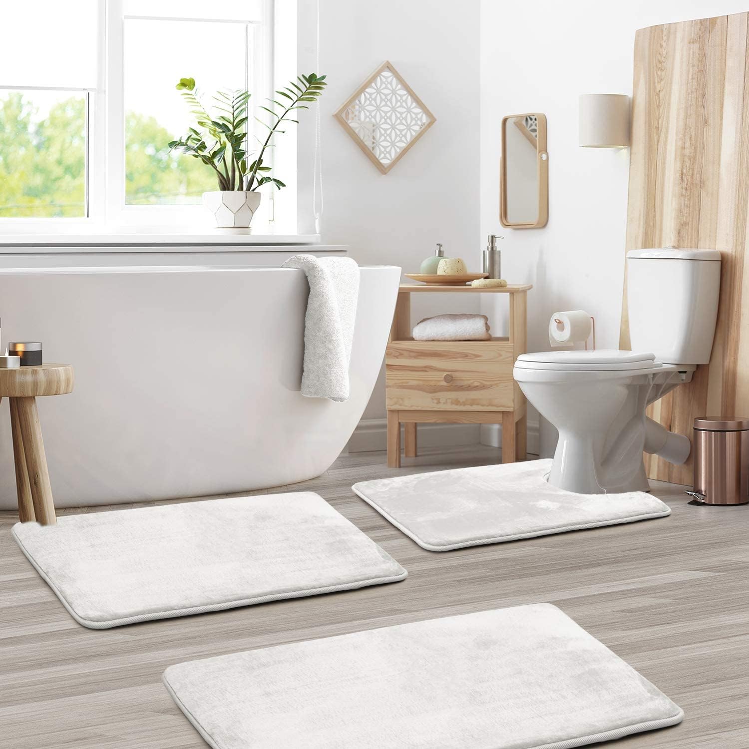3 Piece Memory Foam Bathroom Mat Set Soft Non Slip Bath Rugs