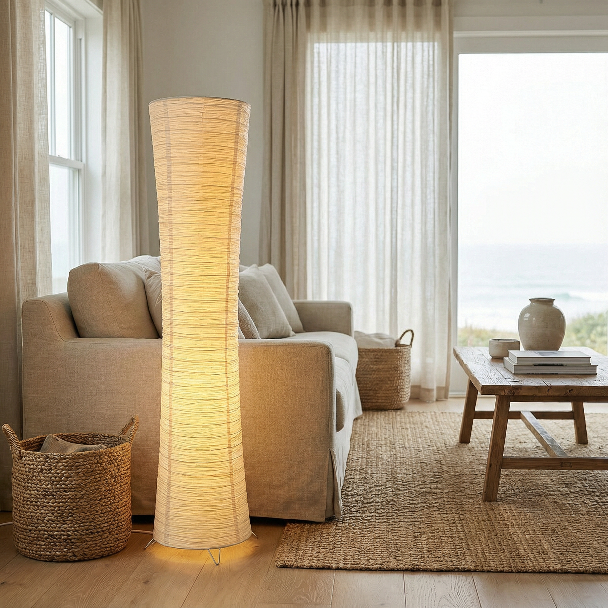 Lampadaire LED sculptural pour une ambiance chaleureuse dans le salon