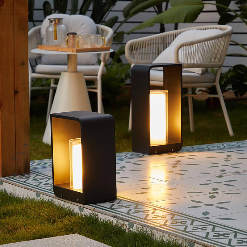 Black Rectangular Solar Outdoor Lantern with Frosted Glass