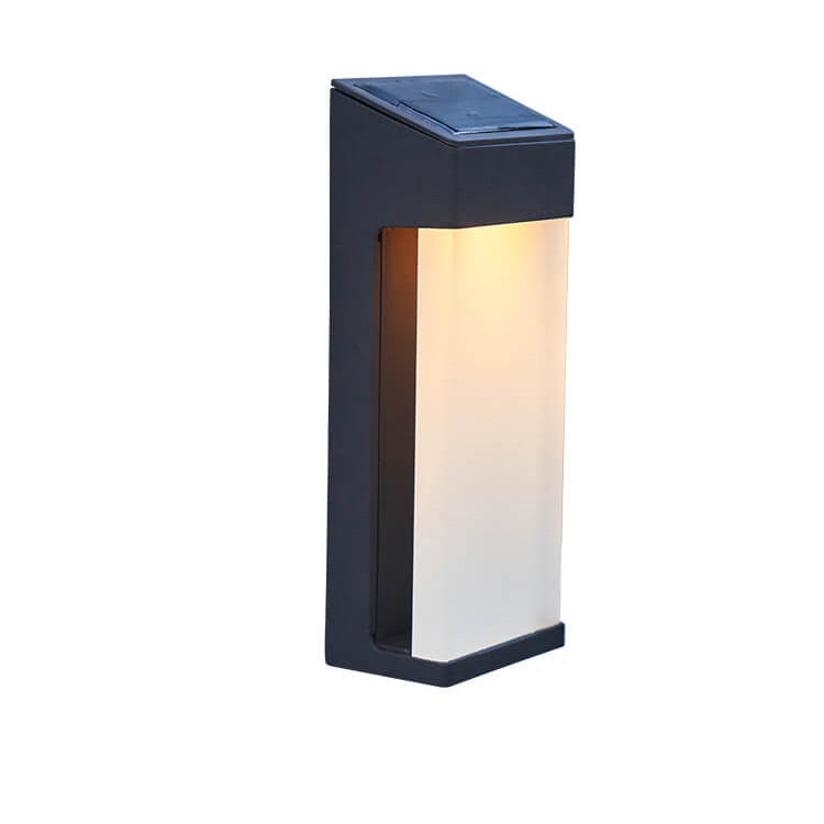 Solar Outdoor Wall Lamp Black Metal Rectangular Glass Shade