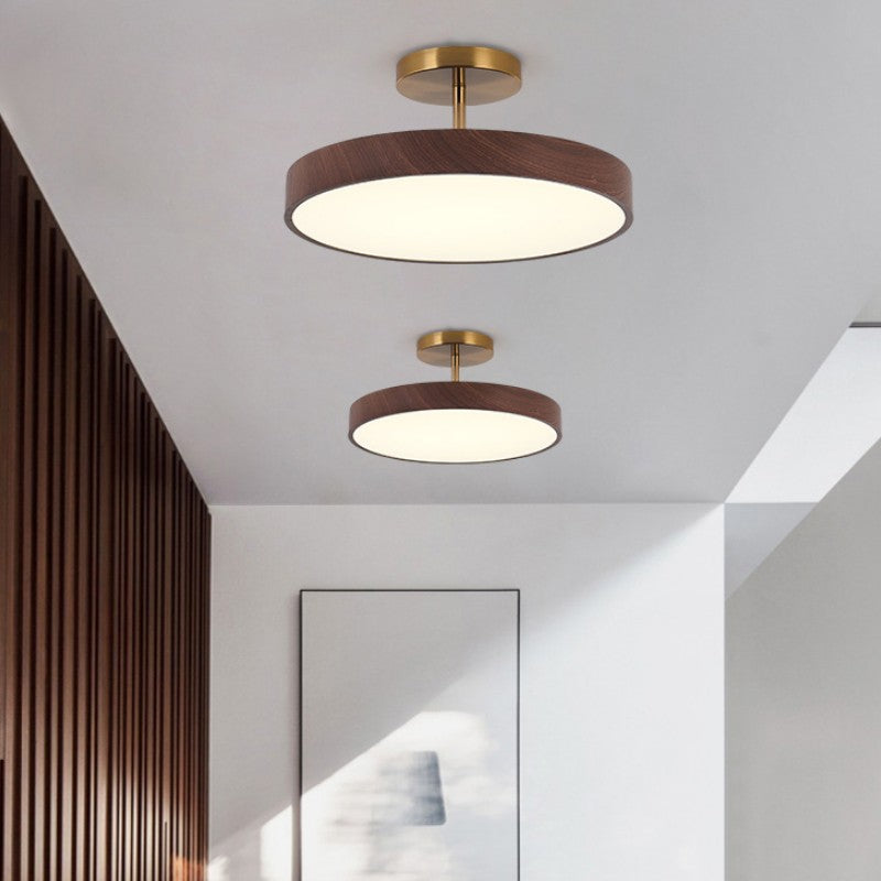 Round LED Semi Flush Ceiling Light with Japanese Wooden Frame