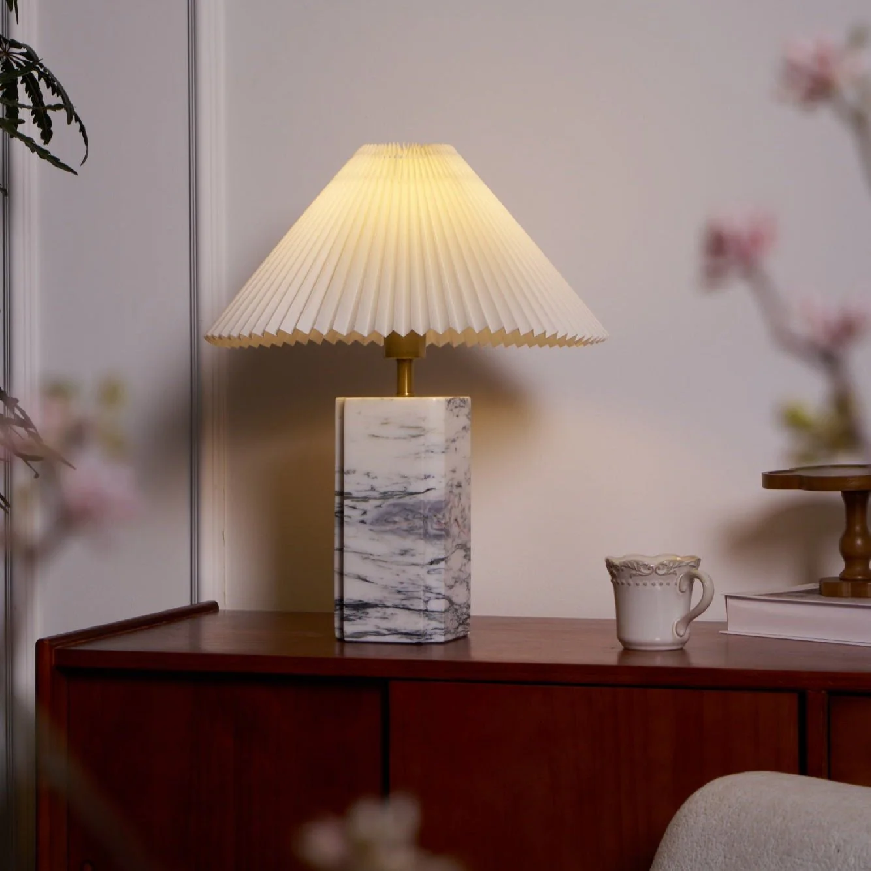 Pleated Shade Marble Table Lamp