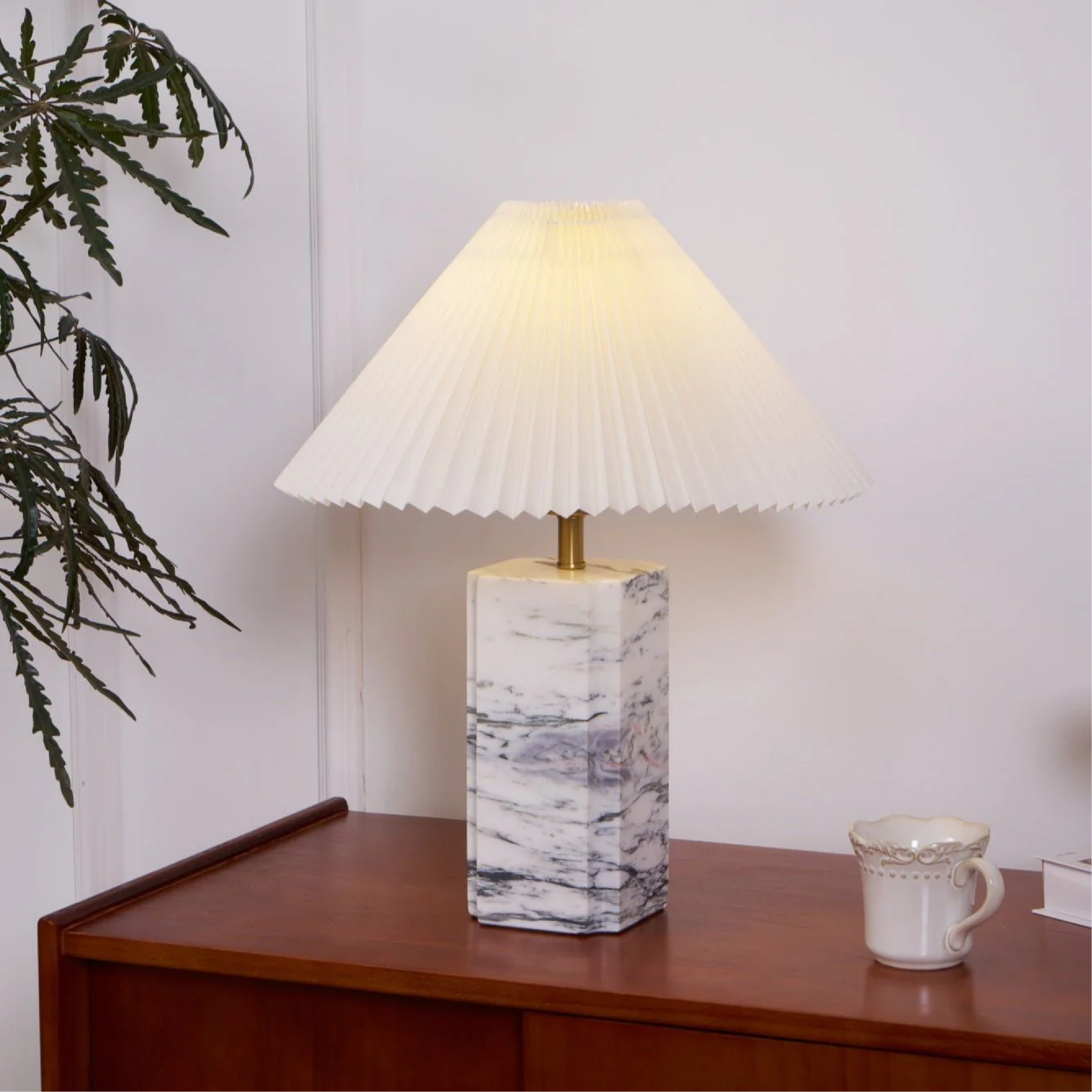 Pleated Shade Marble Table Lamp