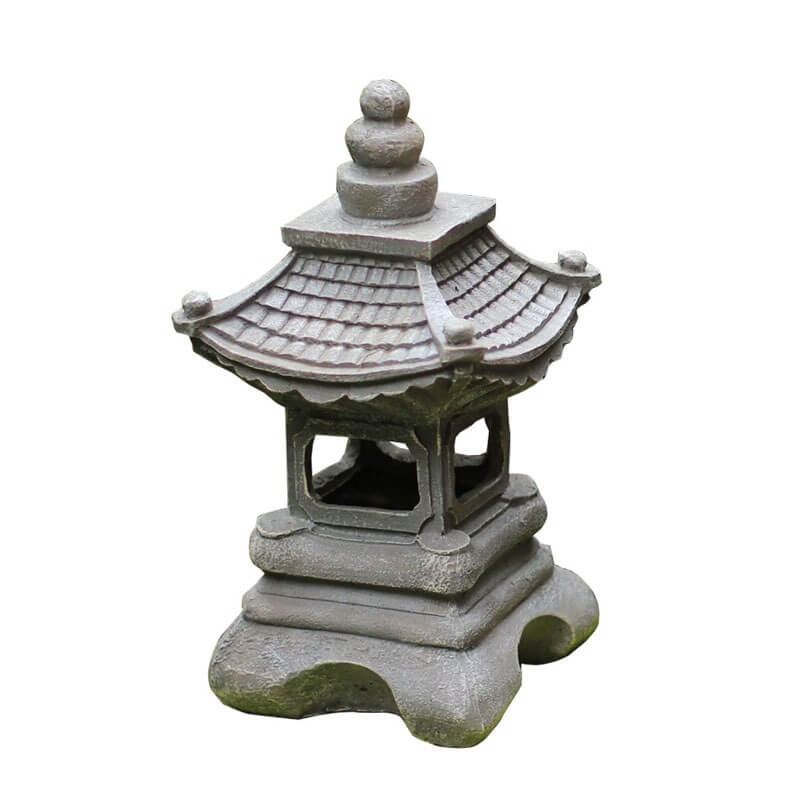 Solar Powered Pagoda Shape Resin Garden Light in Stone Finish