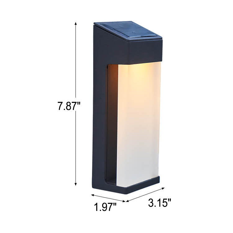 Solar Outdoor Wall Lamp Black Metal Rectangular Glass Shade