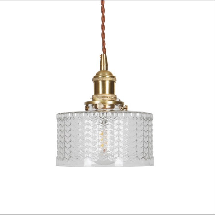 Brass Textured Glass Round Ceiling Pendant Light