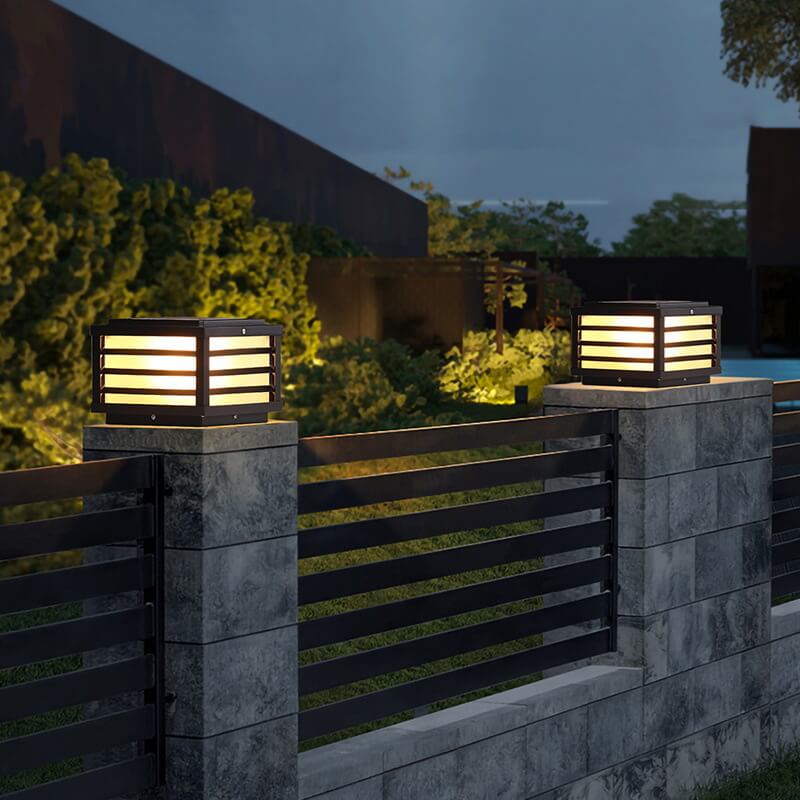 Solar Outdoor Wall Lamp Black Square Fence Mount Design