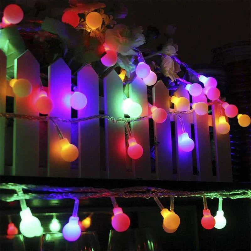 Solar LED Outdoor String Lights with Multicolour Bulb Covers