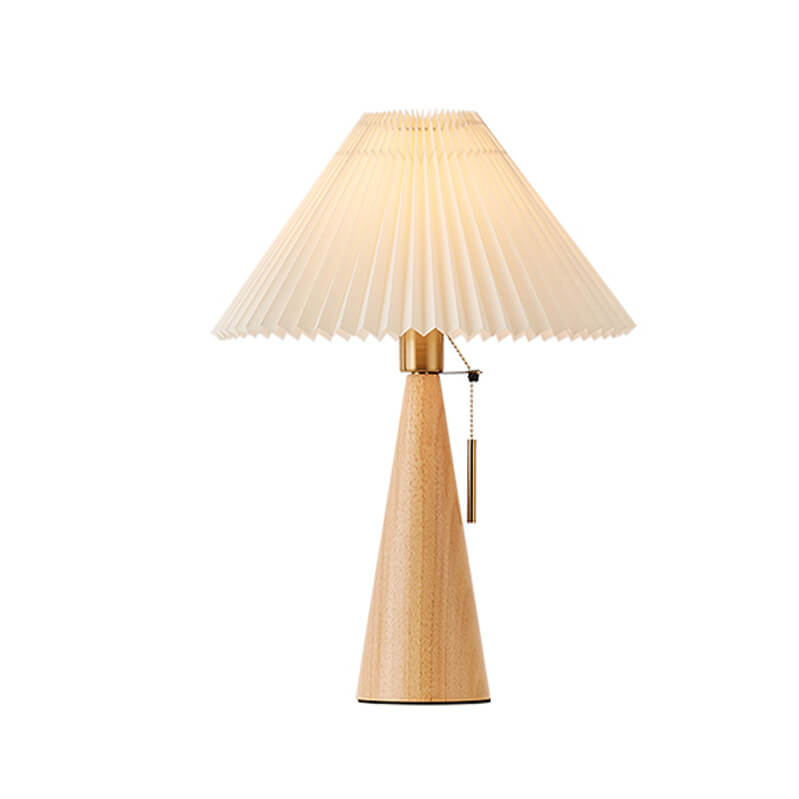 Wooden Table Lamp with Pleated Fabric Shade