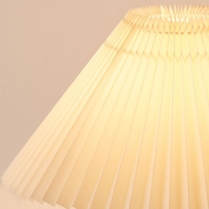 Wooden Table Lamp with Pleated Fabric Shade