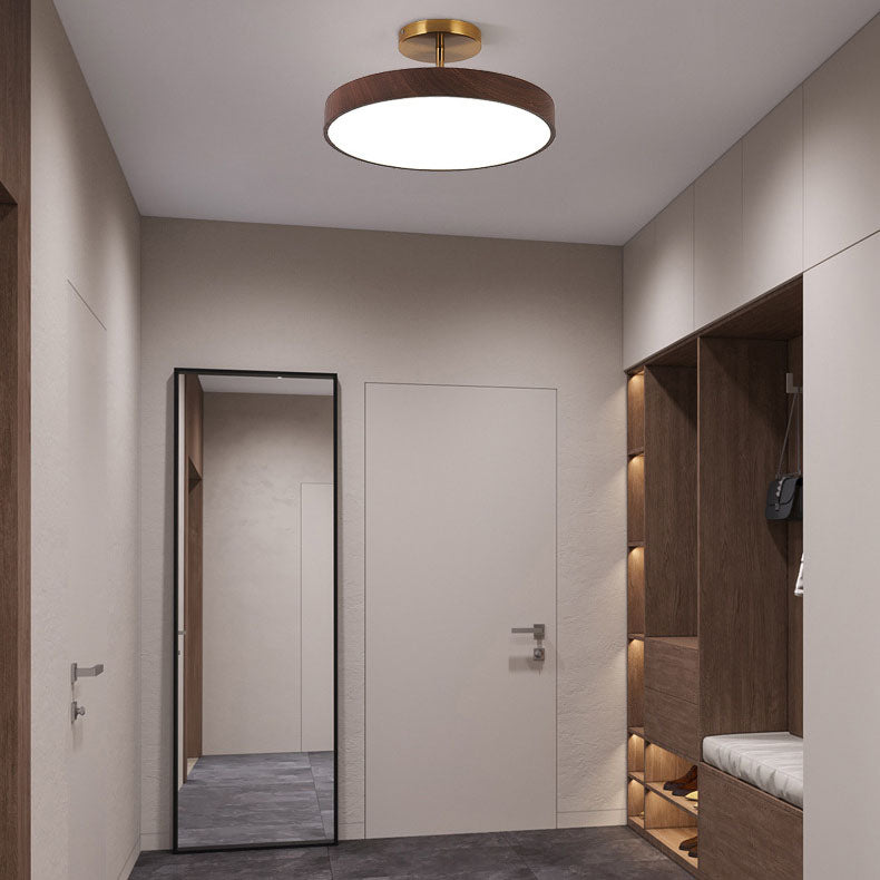 Round LED Semi Flush Ceiling Light with Japanese Wooden Frame