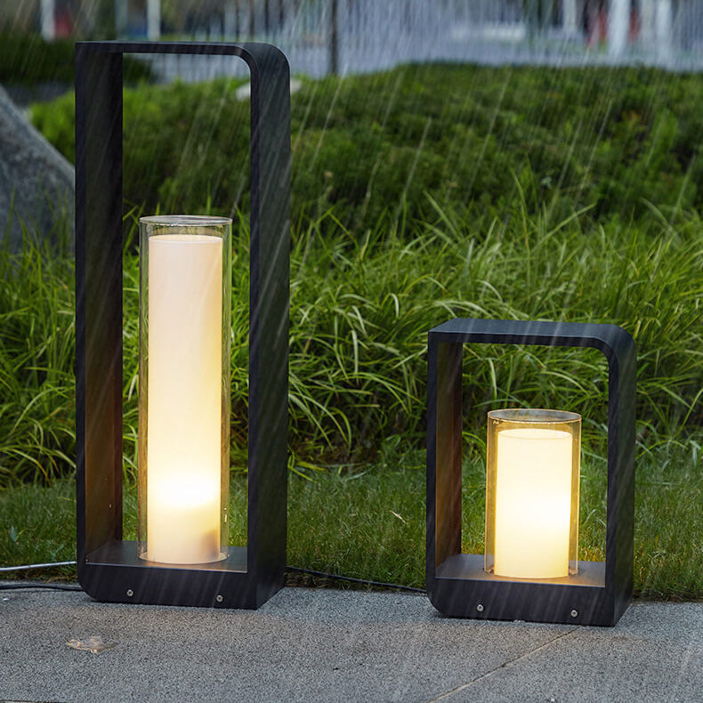 Black Rectangular Solar Outdoor Lantern with Frosted Glass