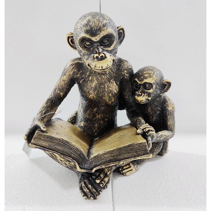 Bronze Polyresin Monkeys Figurine With Book