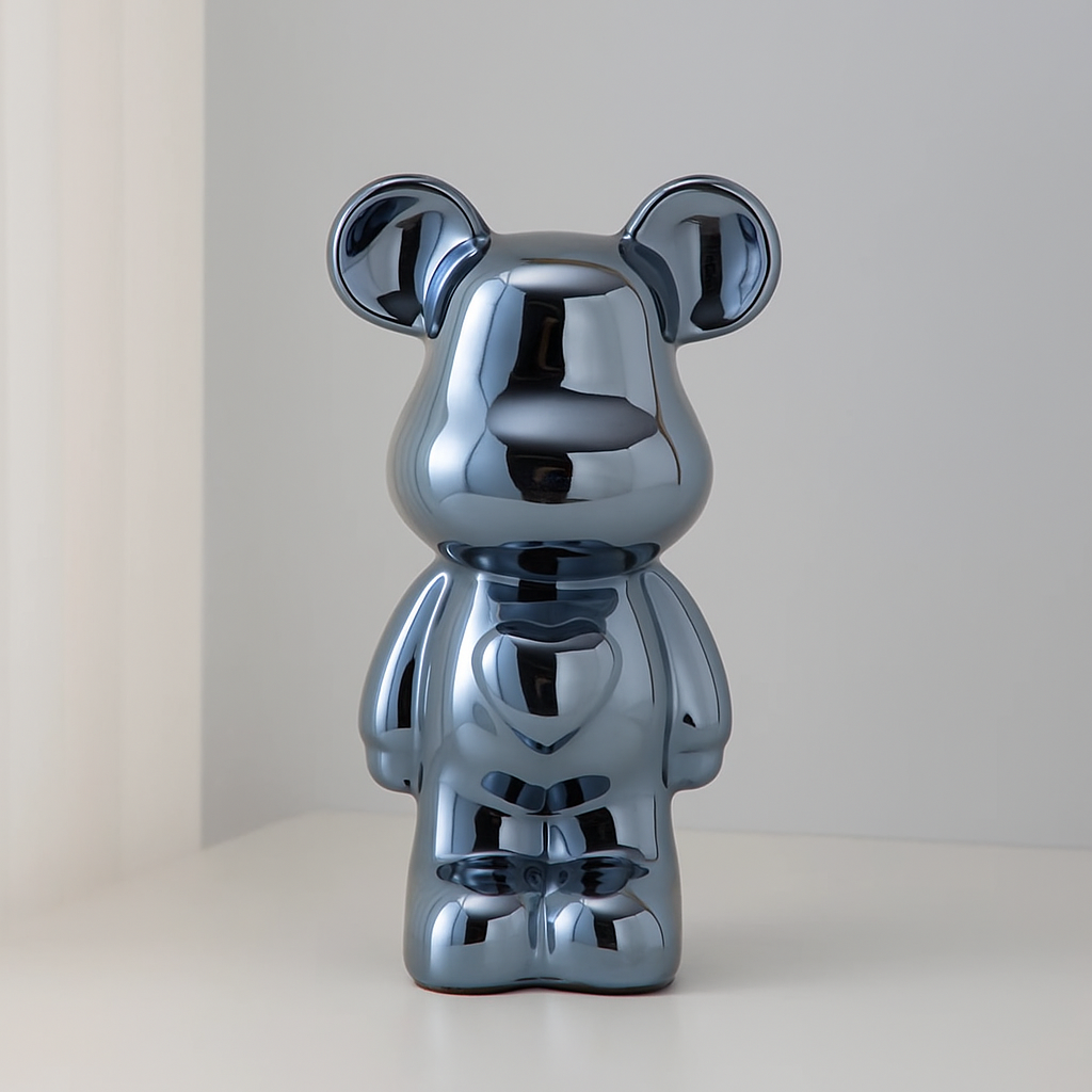 Ceramic Galvanised Bear Figurine Chrome Finish