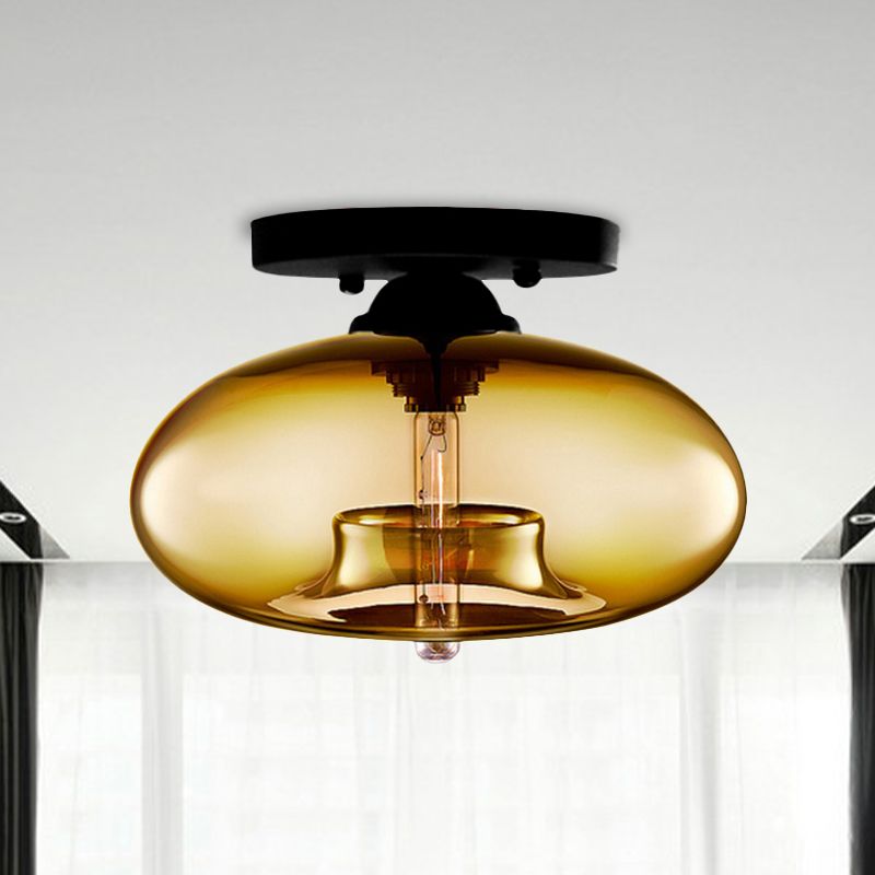 Art Deco Globe Ceiling Light Amber Glass Flush Mount Fixture